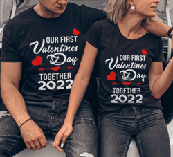 couples first Valentine’s Day matching t-shirts