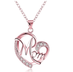 Sterling Silver Rose Gold Mom's Love Shaped Diamond Necklace