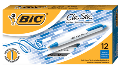 BIC Clic Stic Retractable Ball Pen, Medium Point