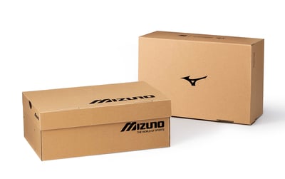 Mizuno shoe boxes made of 100% recycled paper
