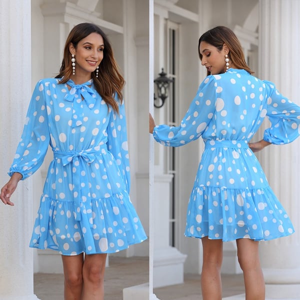 blue big dot tiered dress with a bow wedding 1Sansome dress