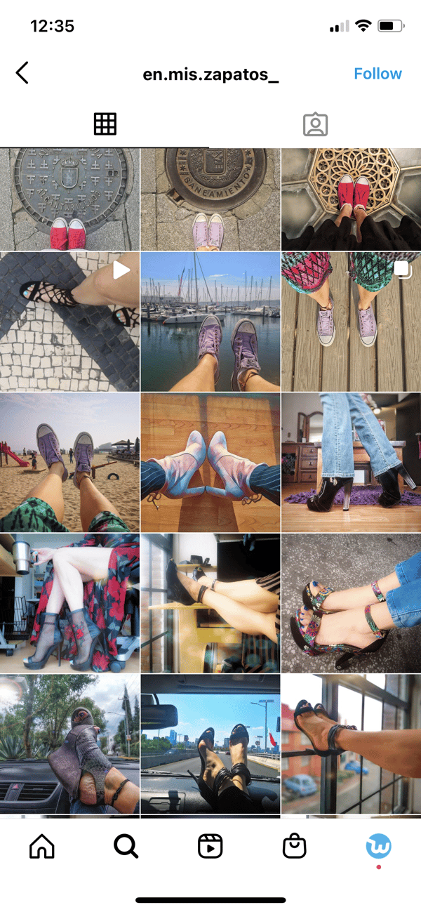 Pagina Instagram con scarpe