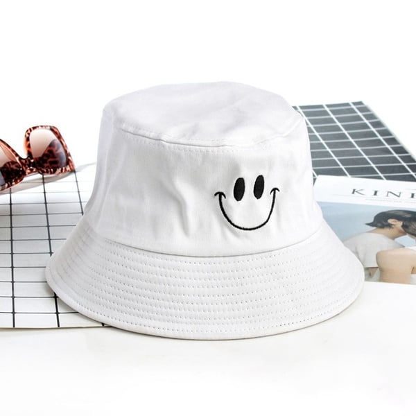 trendy bucket hat with smiley face design