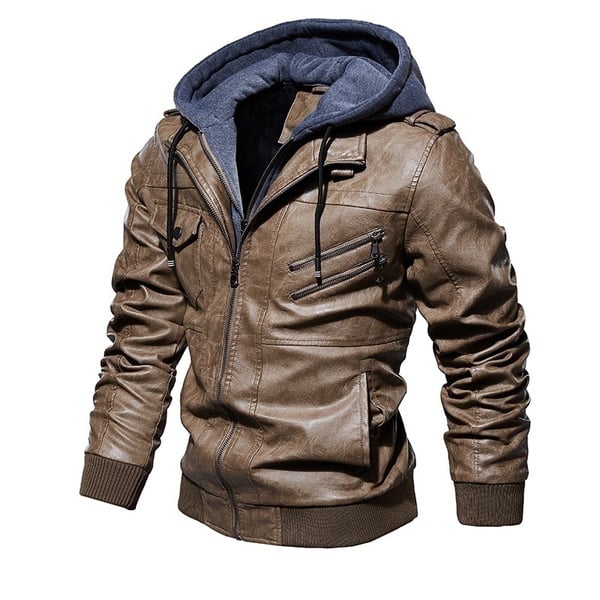 brown leather jacket with hoodie