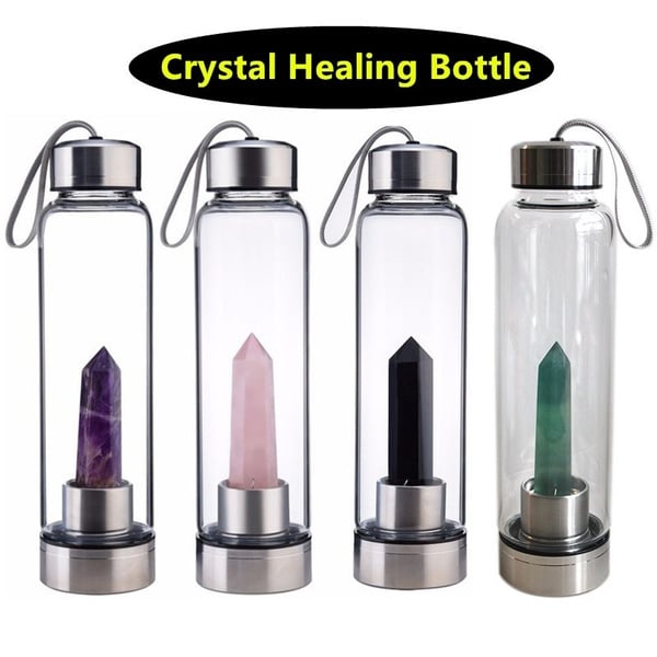 pembe renk kuartzlı, kristalli su şişesi