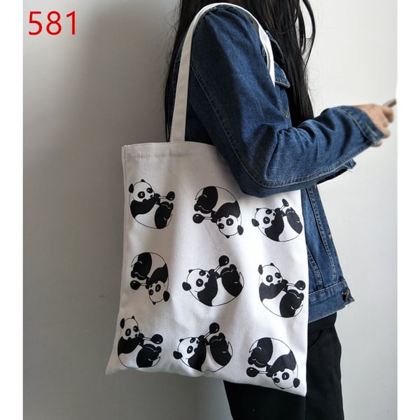 cute white tote bag with panda bears