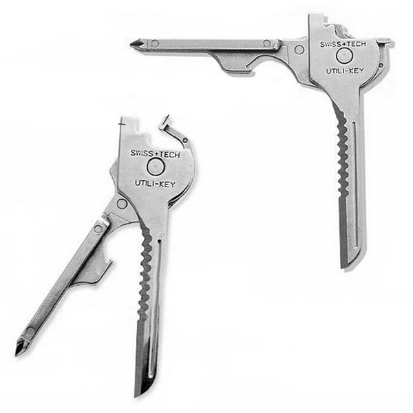 silver utility key with six tools