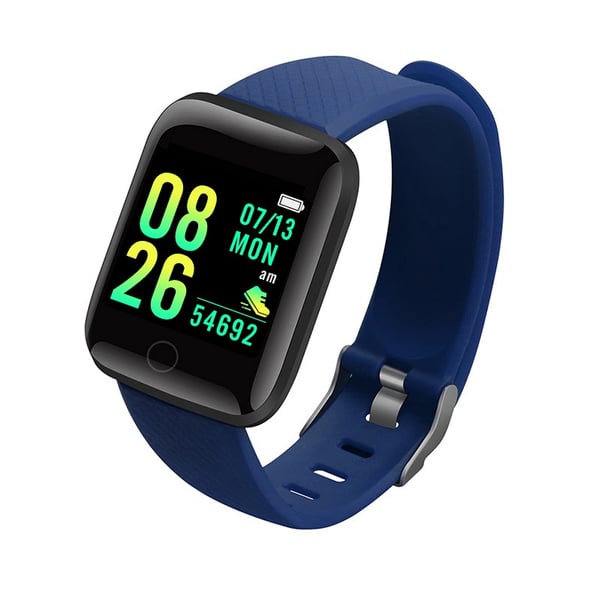 fitness tracker met blauwe polsband