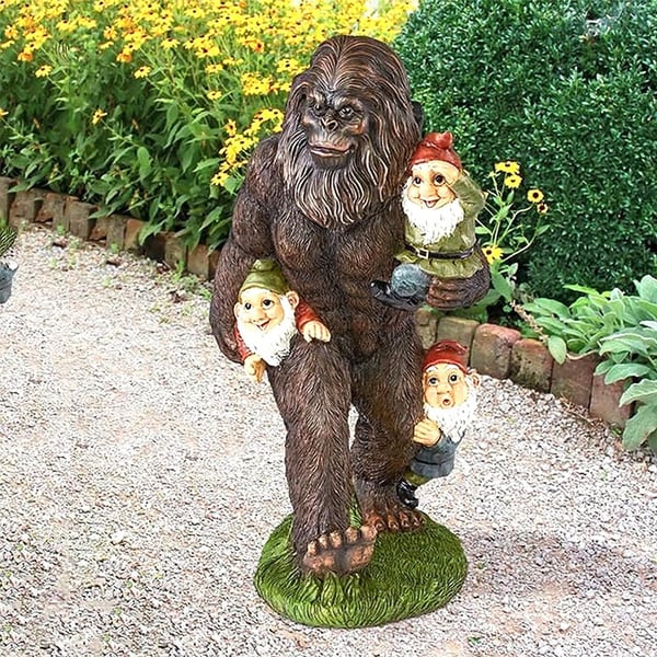 yeti bigfoot statue with gnome