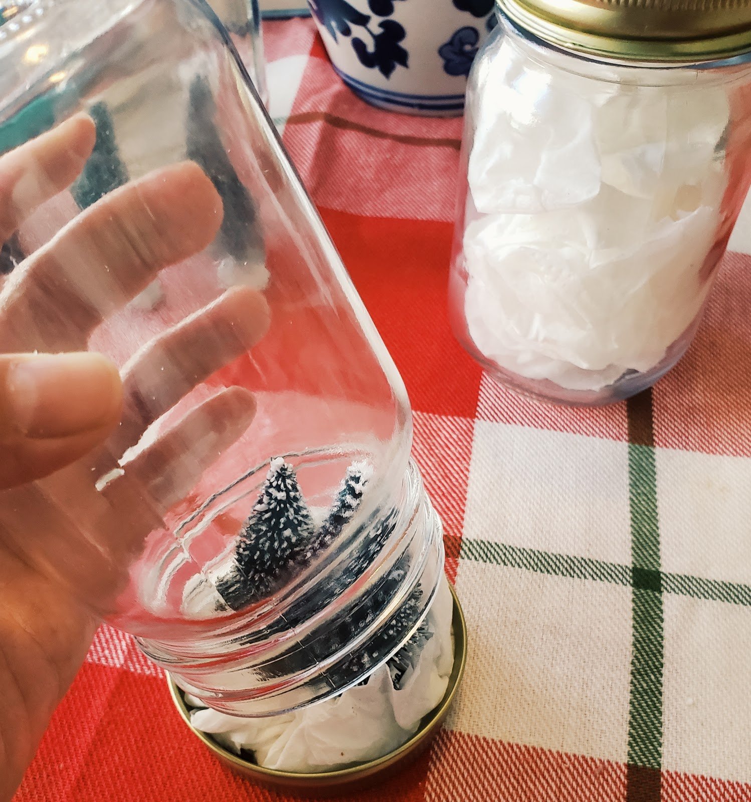 adding mason jar to make a snow globe