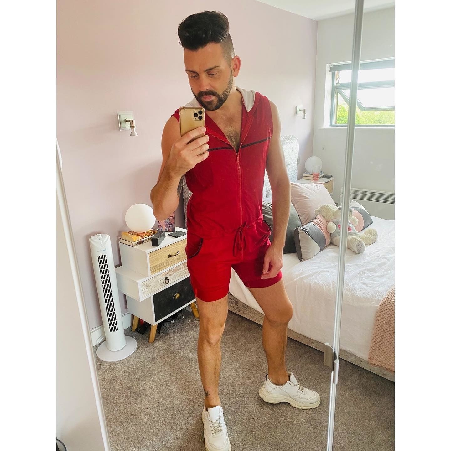 mens red playsuit