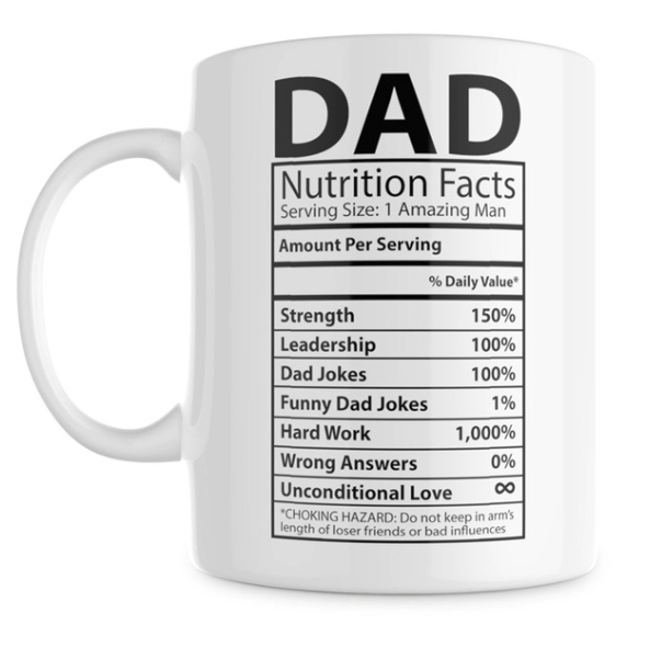 Taza divertida de información nutricional de papá